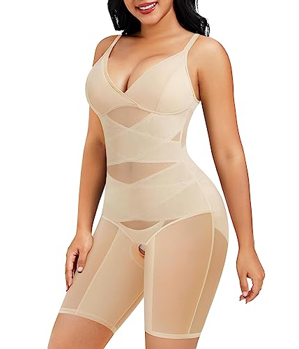 REYEOGO Bodysuit Shapewear for Women Tummy Control Butt Lifter Full Body Shaper Seamless Thigh Slimmer Faja V-Neck Jumpsuit