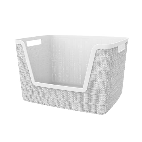 Curver Juego de 4 cestas grandes de yute de fácil acceso para organización y almacenamiento, ideales para oficina en casa, estantes de armario, despensa de cocina y todos los artículos esenciales de
