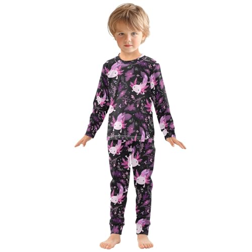 ALAZA Axolotl Cute Black Blossom Pajamas Long Sleeve Sleepwear 2-Piece Pajama Set3