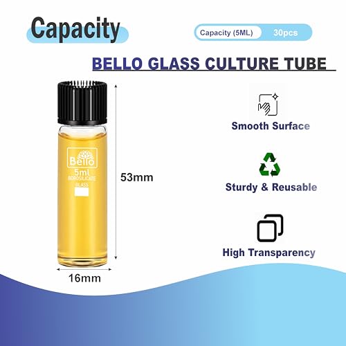Image of Bello 30pcs-5ml Clear Glass Vials Culture tube with Screw Caps Glass Sample Vial with PE Stopper, Leak-Proof Glass Bottles Containers for Cosmetics Perfume Making Lab Laboratory