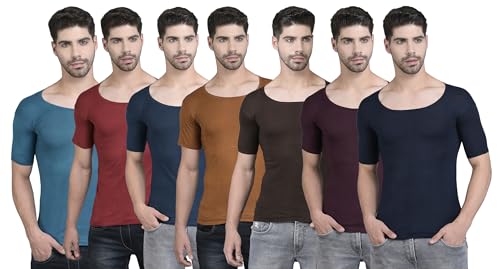 Image of Dollar Lehar Men Combed Cotton Round Neck with Sleeve Vest -Colour May Vary