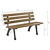 Global Industrial 4'L Outdoor Park Bench with Backrest, Recycled Plastic Slats, Wrought Iron Frame, 1100 lbs Capacity, Tan, Surface Mount, Easy Assembly
