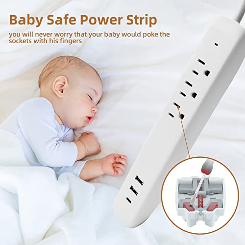 Power Strip Protector contra Sobretensiones con Enchufe Plano, USB C, Carga Rápida 25W, 3 Tomas, 2 Puertos USB, Puerto USB C, Extensión de 1.22 m, Estación de Carga Paquete de 2, Blanco Micmi miniatura 6