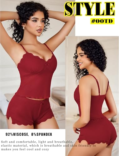 Image of Avidlove Women's Soft Ribbed Knit Cami Pajama Set Sexy V Neck Lace Trim Sleepwear Side Slit Shorts Lingerie Nightwear