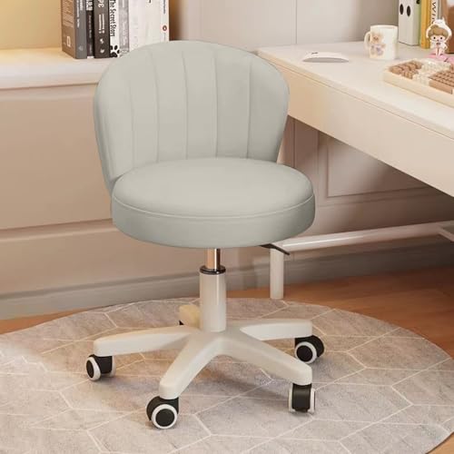 Image of Small Desk Chair Round Rolling Chair with Back PU Leather Height Adjustable Swivel Vanity Work Computer Stool Chair for Home Office Bedroom, Set of 2