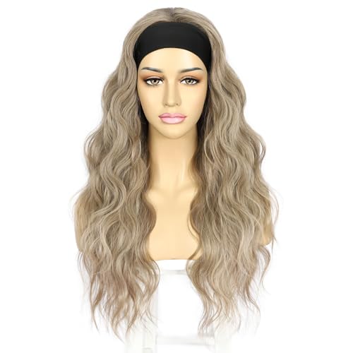 Sapphirewigs Headband Wig Brown Wavy Synthetic Wigs for Women Mix Light Brown Glueless Daily Wear Cosplay Headband Hair 150% Density 26 inch - Image 3
