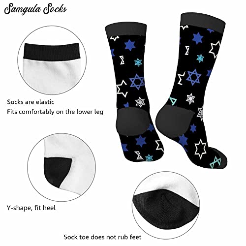 Image of Red Striped Crew Socks for Woman Size 6-8 Christmas Tree Moose Snowflake Dots Lines Girls Socks