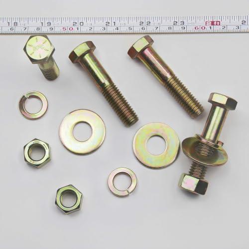 Image of 1 /2 inch x 2-1 /2 inch Grade 8 Hex Head Bolt and nut,Spring Lock Washer and Large Flat Washer Assortment Kit, Color Gavalization,Alloy Steel,Heavy Duty,(10sets Pack),by Metalsuberg.