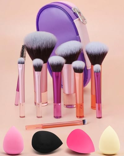 PGRODE Mini Travel Makeup Brushes Set, 14 Pieces, Small Full Comp...