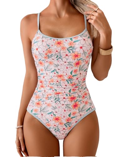 Image of Eomenie Women's One Piece Swimsuit Tummy Control Slimming Bathing Suit Color Block Spaghetti Strap 1 Piece Swim Suit Swimwear