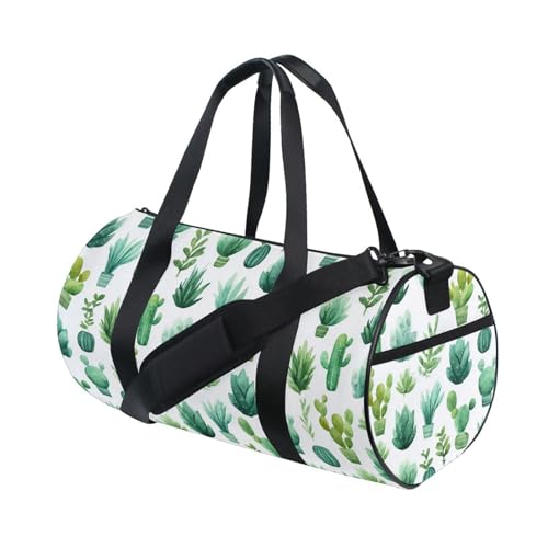 Cactus Succulent Sports Duffel Bag Durable Full Print Barrel Gym Bag with Multiple Pockets, Adjustable Shoulder Strap Ideal for Sports Gym Training Travel and Outdoor Use3