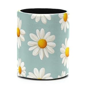 Leather Pen Holder for Desk, Daisy Pencil Cup Desktop Organizer Makeup Brush Holders Office Supplies for Home, Kids & School
