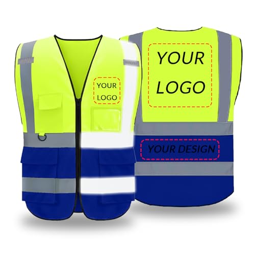 Custom Logo Safety Reflective Vest with Multi Pockets and Zipper Class 2 High Visibility Strip Outdoor Construction Workwear