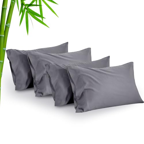 Image of BEDELITE Cooling Pillow Cases for Hot Sleepers & Night Sweats, Rayon Derived from Bamboo, Grey Pillow Cases Queen Size Set of 4, Breathable and Silky Soft Envelope Pillowcases (20 inchx30 inch)