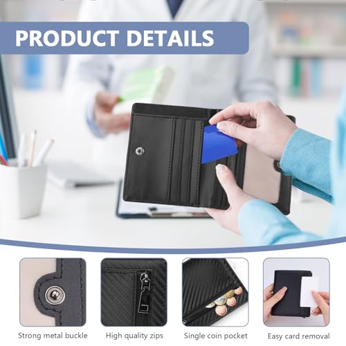 Slim Bifold Wallet for Men with Zipper Coin Pocket, Leather RFID Blocking Pouch, Black Compact Minimalist Front Pocket Wallets for Men with ID Window and 7 Card Slots (Black)2