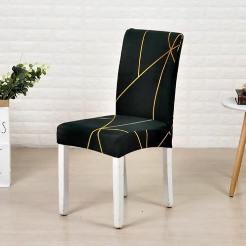 Image of Dining Chair Covers Set of 1, Stretchable Removable Washable Anti-Slip Universal Fit Printed Polyester Spandex Slipcovers (Gold Prism)