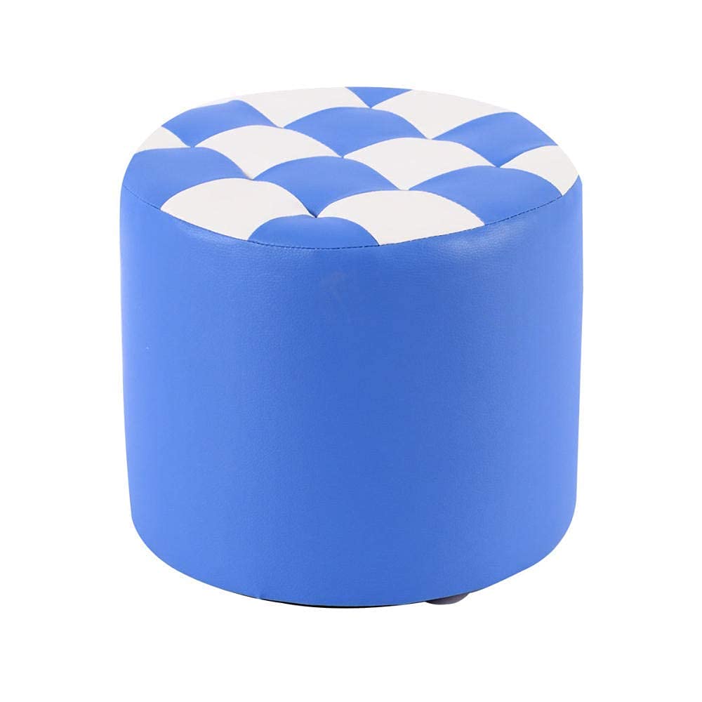 Repose-Pieds en Bois pour Soulager le Dos Tabouret Ottoman Rond en Cuir Blanc Bleu