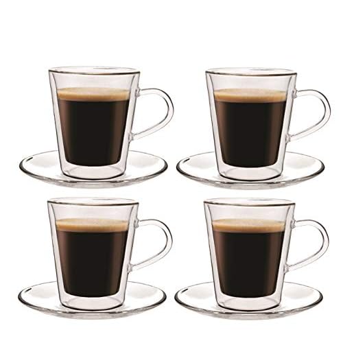 Maxxo Vasos de Doble Pared Lungo 4X 220 ml Copas de Vidrio Térmico Resistente al Calor y Frío Tazas con Efecto Flotante para Té y Café
