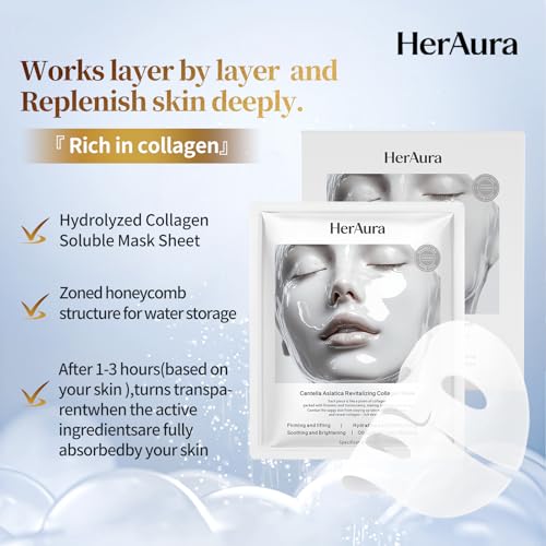 Image of Collagen Face Mask Skin Care Centella Asiatica Hydrating Hydrogel Masks 5-Pack,Soothing and Firming with Niacinamide, Vitamin C and 200Da Bio-Collagen for Sensitive Skin