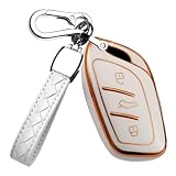 HIBEYO Key Fob Cover for MG ZS EV MG6 EZS HS EHS MG6 Marvel X Marvel R for Roewe I5 I6 RX3 RX5 RX8 ERX5 EI5 Accessories with Keychains TPU Car Holder Protector-White