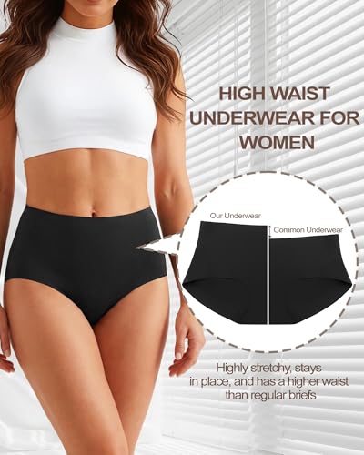 ALVEIATSS Seamless Underwear for Women Tummy Control High Waisted Panties Soft No Show Full Coverage Briefs (6 Pack) Black — view 3