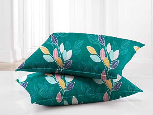 Image of BSB HOME Prime Collections 160tc Pure Microfiber Glace Cotton Breathable Supersoft Wrinkelfree Double Bedsheet with 2 King Size Pillow Covers-Green and Blue