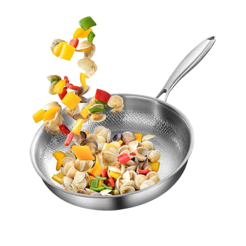 Iouyjiu Sartén martillada sin revestimiento, sartén de acero inoxidable, para cocinar en la cocina, cocinar filetes, saltear, estufa, comidas familiares