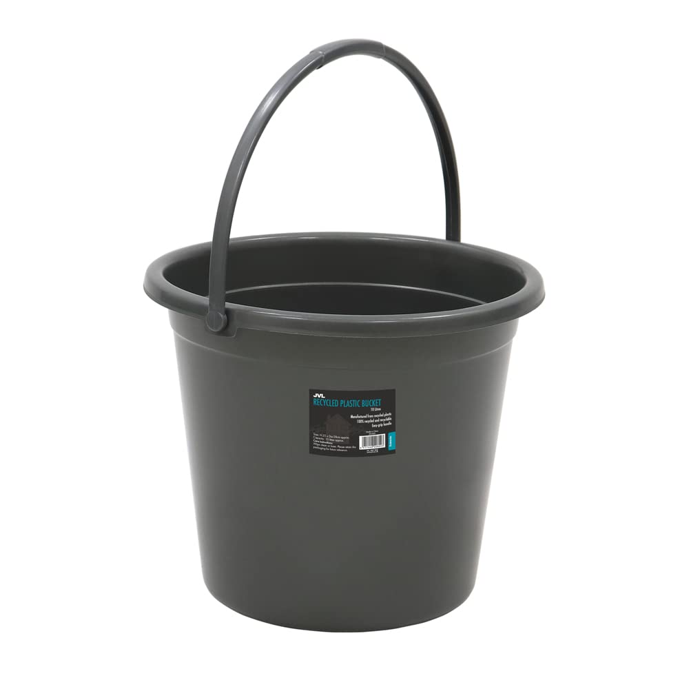 Jvl 10 Litre Round Recycled Plastic Bucket - Grey - Cleaning & Household