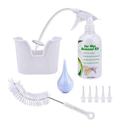Healov Ear Wax Removal Kit â€“ Ear Cleaning Earwax Removal Tool Set for Adults & Kids â€“ Spray Bottle Flusher, Otoscope Ear Cleaner Extractor, Single Use Irrigation Tips, Basin, Syringe Suction Bulb