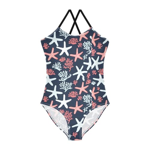 ALAZA Starfish Colorful Blue Coral Reef Girls Swimsuit Bathing Suit Beach Swimwear One Piece 3-10T