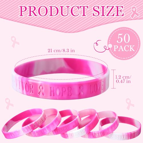 Liliful Breast Cancer Awareness Bracelet Pink Ribbon Silicone Bracelets Engraved 6 Words Hope Faith Courage Survivor Love Strength Wristbands Breast Cancer Awareness Accessories2