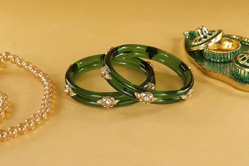 Image of NMII Diamond Glass Bangles Crystal Kada Set For Women & Girls Adorned with Golden Zircon Stones | Trending Girls Bangles Bracelet | Transparent Chudi Kangan For Wedding, Party, Daily, Ethnic- Set of 2