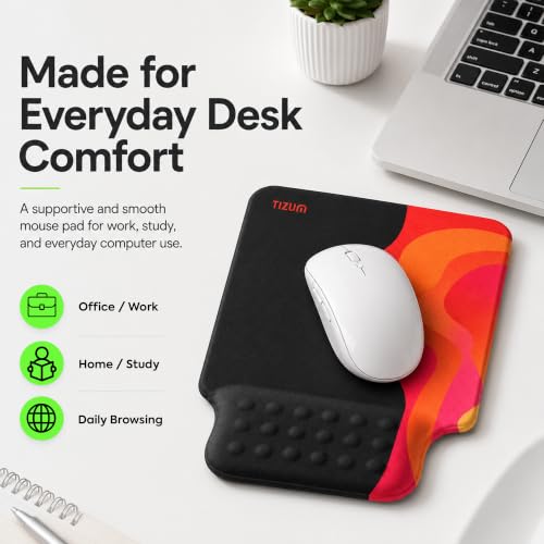 Image of tizum Gel Mouse Pad with Memory Foam Wrist Support & Anti-Slip Rubber Base | Ergonomic Wrist Rest Pad, Ultra-Smooth Lycra Surface for Wired & Wireless Mice, Laptop & Desktop Compatible (Black)