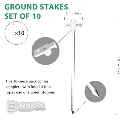 Image of Eurmax USA 10-Pack Secure Protection Galvanized Tent Stakes,Rust-Proof Steel Canopy Anchors for High Winds,Heavy Duty Commercial Ground Pegs for Camping,Pop Up Tents&Gazebos - Includes 4x10ft Ropes