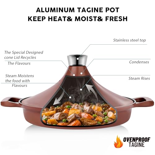 Image of Non-Stick Frying Pan /Skillet 11 inch, 3QT Tagine Pan,Cast Aluminum Pans with Lid, Stove /Oven-to-Table Cookware, Dishwasher Safe& Compatible with All Stovetops(Terracotta)