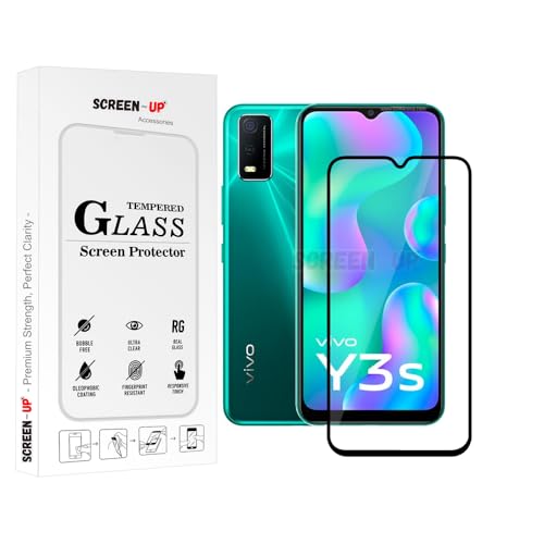 Image of ScreenUp Tempered Glass For Vivo Y3s 2021 - Ultra Clear, 9H Scratch Resistant, Full Coverage, Easy Install Screen Protector