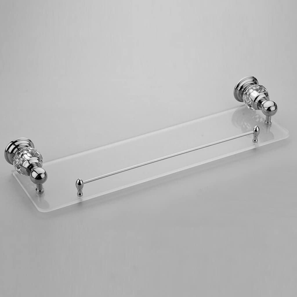 NUHSLF Shower Caddy Crystal Brass Chrome Plated Glass Shelf with Built-in Crystal Single Tier Wall Shelf Bathroom Shelf