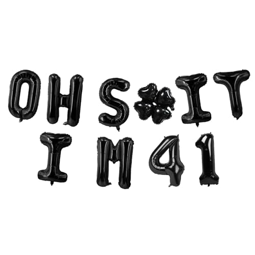 Image of Oh I'm 41! Latex Balloons 16 Inch Black Hallo Forty One Cheers to 41 Years Old Theme Decor for Man Woman Happy 41st Birthday Party Photo Studio Prop Flag Decorations Favors Supplies