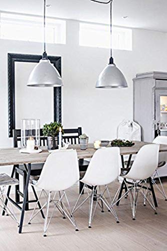 2Xhome Armless Seat For Dining Room Plastic Molded Dinning Side No Arm Ray Chair Chromed Wire Metal Base Eiffel Leg, White 1 Piece #TOP2