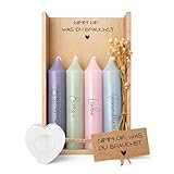 FloraVigo Nimm dir was du brauchst, Dekoratives Kerzenständer-Set, Handgefertigt | Perfekte Geschenkidee zum - Geburtstag, für Frauen, Freundin & Schwester (Grau, Rosa, Grün, Blau)