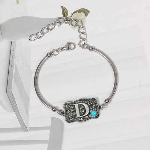 Image of Belt Buckle Bracelet Initial Letter A-Z Bracelets Western Cow Tag Bracelet Belt Buckle Necklace Western Style Initial Letter Pendant Necklace