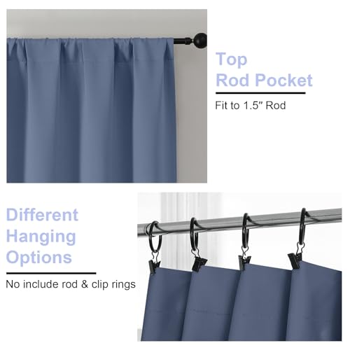 Simplebrand Ava Denim Blue Short Blackout Curtains for Bedroom 45 Inches Long 2 Panels Set, Solid Thermal Insulated, Energy Saving Window Treatment Curtains Blackout Drapes, W40 x L45 Inch, Denim Blue