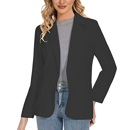 Womens Casual Blazers Work Open Front Office Jackets Business Long Sleeve Notch Lapel Blazers Jacket with Pockets Pure Black