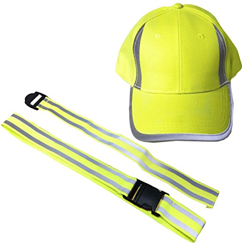 BRITEGUARD 3-Piece Reflective Gear Set | Hat, Arm Band, Safety Belt | Neon Lime & Reflective Strips | Adaptable Fit 22?-39.5? (56 cm-100.3 cm) | Weather-Resistant Polyester | Optimal Night Visibility