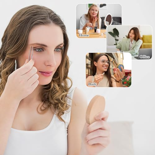 Warmhm 2er Pack Kleiner Taschenspiegel Aus Holz - Runder - Kompakter Handspiegel Tragbare Kosmetikspiegel Für Damenhandtasche 6 5 cm Und 7 5 cm Ideales Perfekt Für Kinder Und