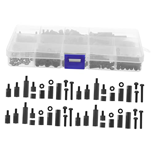 PRETYZOOM Nylon Nut Kit 260pcs Black Screws and Washers Nylon Head Screw Set for Mounting and Board Building