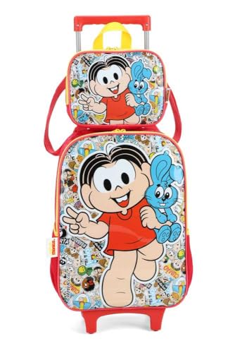 Kit Mochila Rodinha Escolar Feminina Turma da Mônica Luxcel 39302 (VERMELHO)