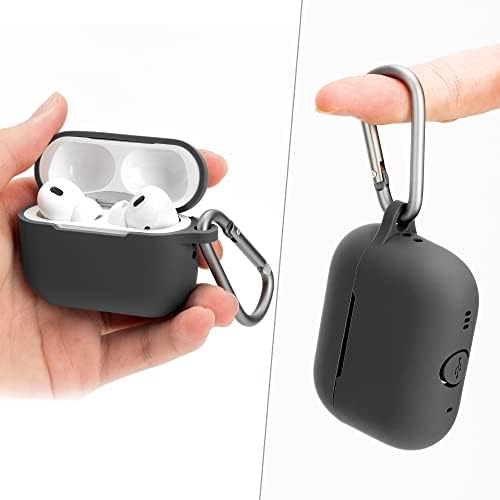 Migeec Case for AirPods Pro 2nd Generation Cover with Carabiner, Shockproof Protective Silicone Skin - Black