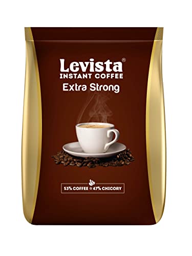 Image of Levista Extra Strong Instant Coffee (Pouch) (1 Kg) | Strong Blend of 57% Coffee & 43% Chicory| Caffeine Coffee with Rich Bold Flavour for an Energising Experience (Pack of 2)