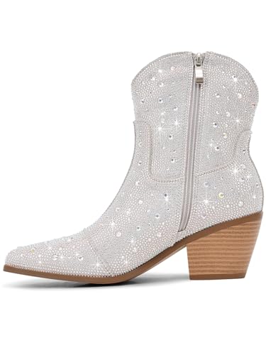 Cowgirl Ankle Boots Cowboy Boots for Women Western Booties Rhinestone Chunky Heel Fashion Comfortable Side Zipper4